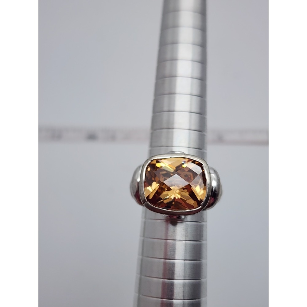Vintage Sterling Silver Citrine Ring w/ CZ Accents Size 8